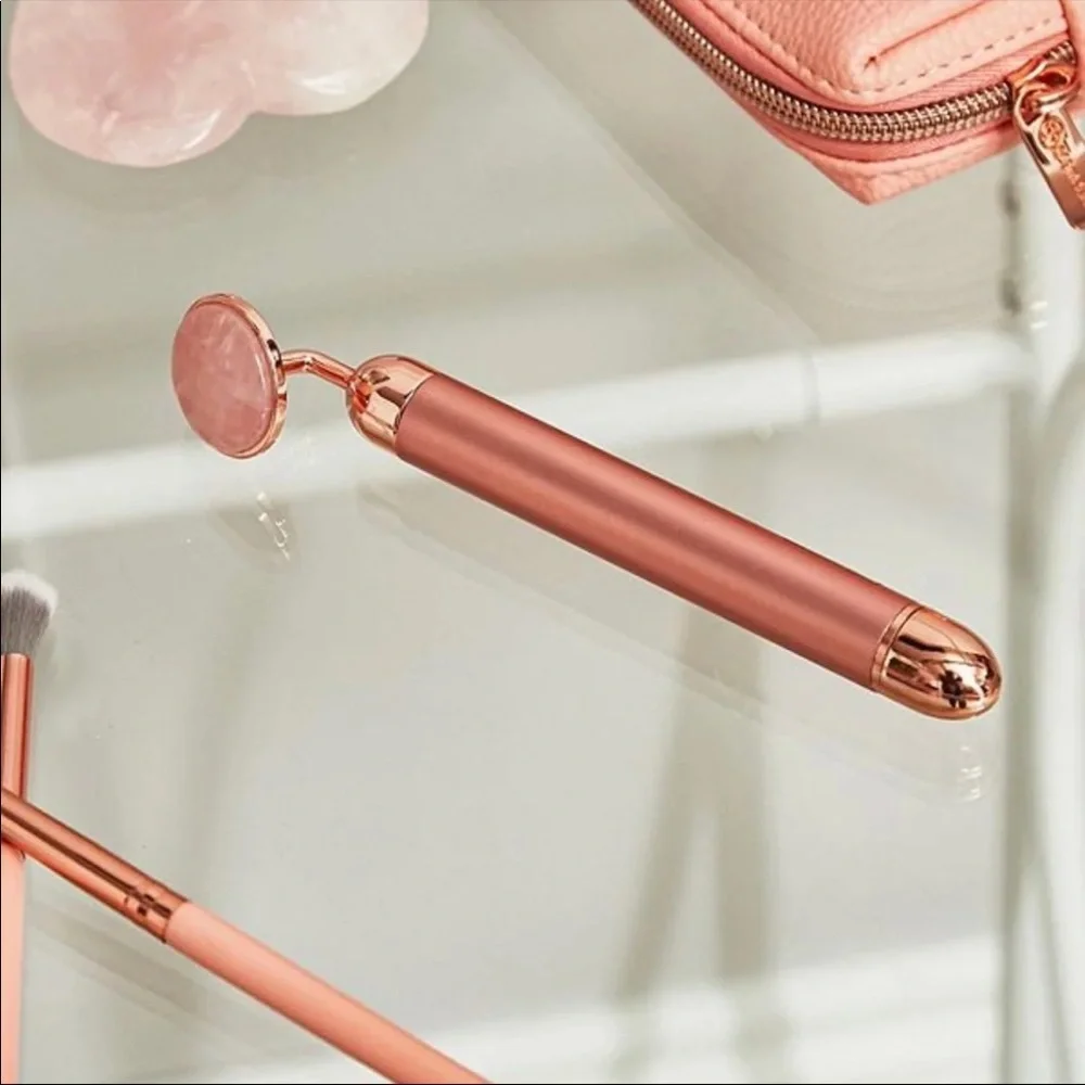 🌹 LUXE + WILLOW PHOENIX Rose Quartz Stone Vibrating Facial Massager Rose Gold